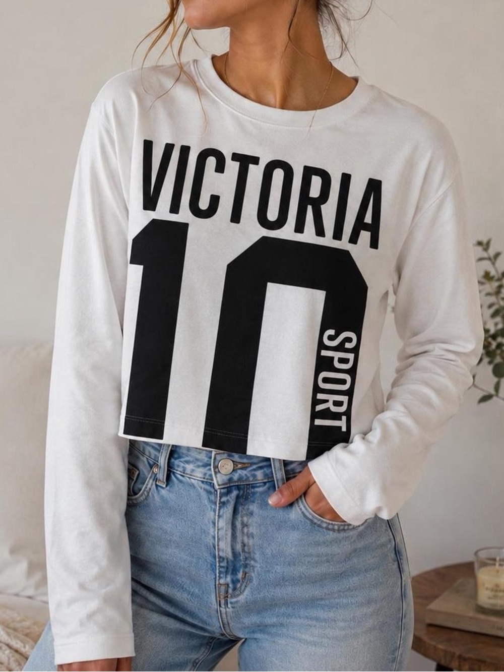 Victoria Sport White Logo Cropped Sweatshirt XS